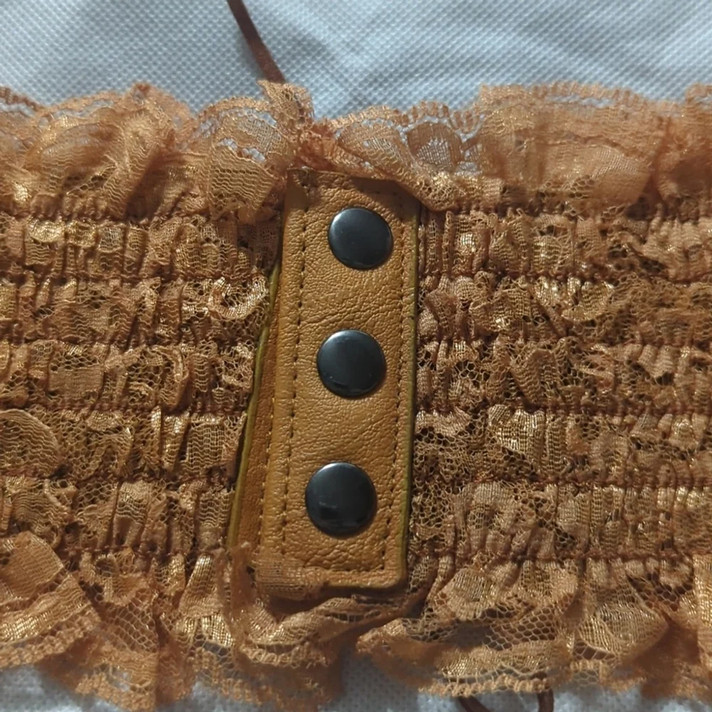 Caramel Brown Lace Faux Leather Lace Up Stretchy Statement Waist Cincher Belt